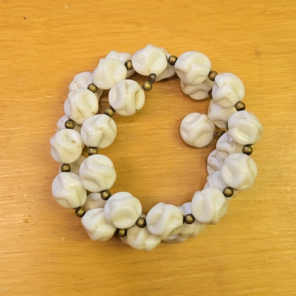 Vintage white beaded cuff bracelet